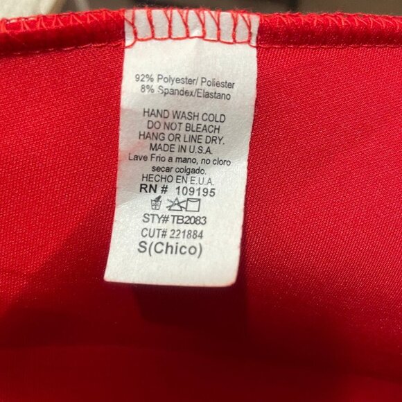 Hearts Women's Candy Red Deep V-Neck Short Sleeve Tie Front Pleated Peplum Top S - Picture 9 of 10